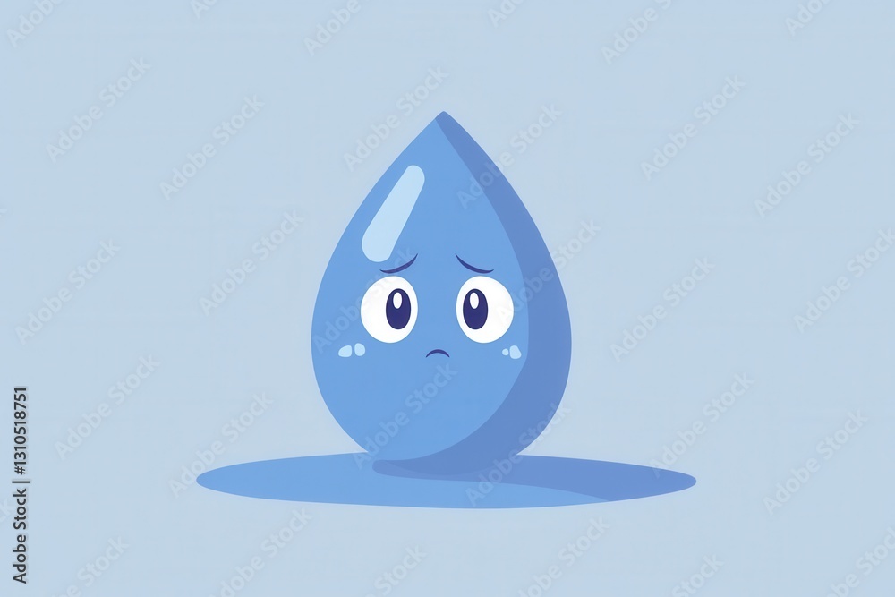 Poster sad blue water drop with eyes in a minimalist style expressing emotions of disappointment and longin