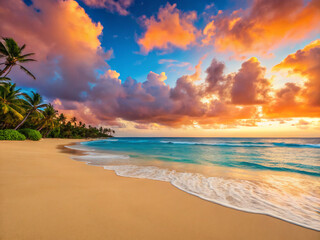 sunset on the beach. beach, sea, ocean, sky, sand, water, summer, nature, tropical, landscape, island, travel, coast, sun, clouds, horizon, wave, seascape, vacation, cloud, sunset, surf, paradise, sun