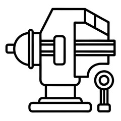 Vise Tool Black and White Outline Construction Vector Illustration - Cartoons, Clipart, Line Art Design, High-quality vise tool black and white vector design for construction and workshop themes