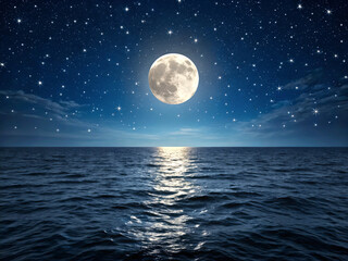moon over the sea. moon, night, sky, sea, water, moonlight, ocean, full, dark, blue, star, stars, clouds, light, space, cloud, nature, fantasy, landscape, black, reflection, full moon, abstract, midni