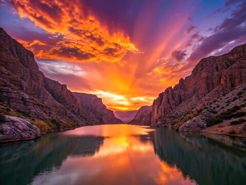 sunset over the lake. water, lake, landscape, mountain, nature, sky, reflection, river, sunrise, mountains, travel, sunset, clouds, rock, summer, scenic, desert, view, park, hill, sunlight, rocks, bea