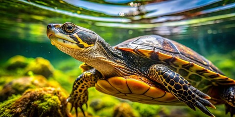 Georgia Zoo: Underwater Macro Shot of Long-Necked Snake Turtle Swimming