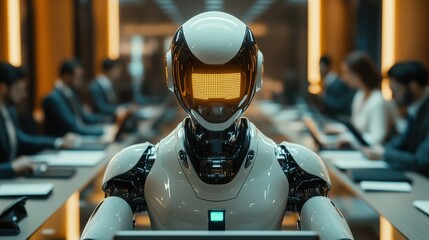 White and Black Robot at a Business Meeting