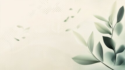 Abstract Green And Gray Leaves On Beige Background Soft Focus Gentle Breeze Minimalist Design