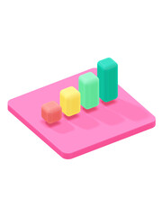 3D Bar Chart Icon – Rising Red Bars with Green Start, Business Growth & Market Trend Symbol