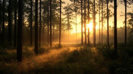 Obraz premium Sunrise in a Pine Forest