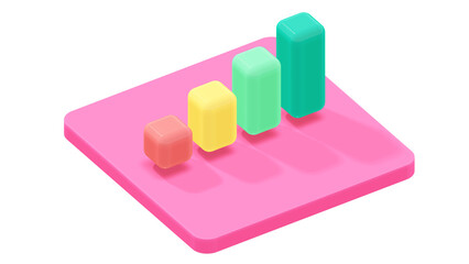 3D Bar Chart Icon – Rising Red Bars with Green Start, Business Growth & Market Trend Symbol