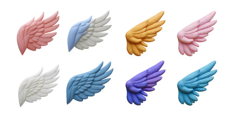 Colorful Decorative Wings in Various Shades and Styles, isolated on transparent background