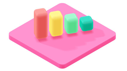 3D Bar Chart Icon – Rising Red Bars with Green Start, Business Growth & Market Trend Symbol