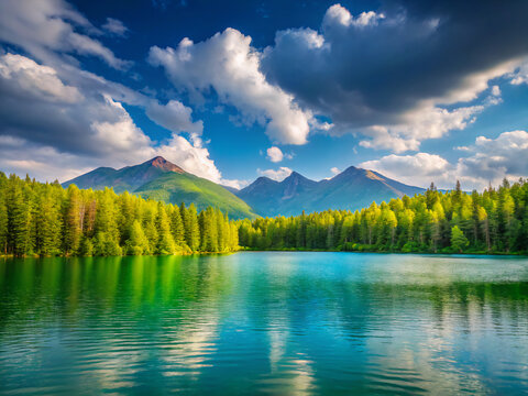 lake and mountains. lake, water, landscape, sky, nature, forest, reflection, mountain, autumn, tree, river, mountains, clouds, summer, cloud, green, trees, travel, park, scenery, fall, view, pond, bea
