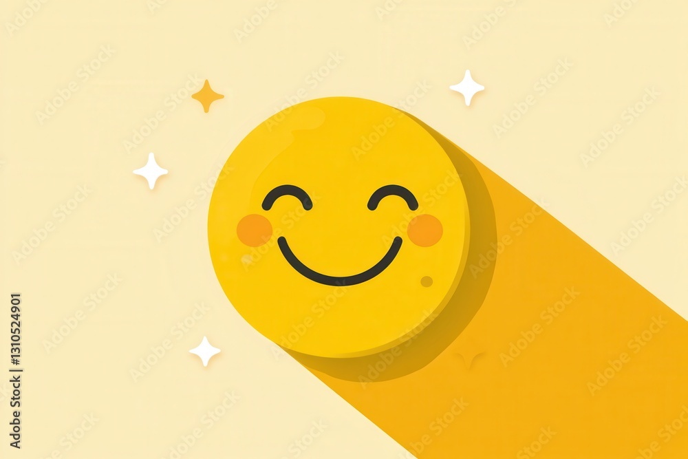 Poster bright yellow minimalist icon of a smiling face representing happiness and positivity in flat design