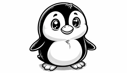 Goofy penguin waddling with a happy smile. Fun and simple coloring page for children.