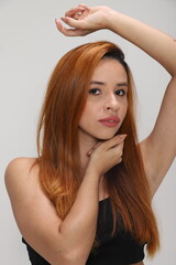 Obraz premium nd, skin, people, eyes, blonde, smile, studio, sensuality, brunette, care, long, 