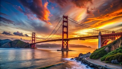 Fototapeta premium Golden Gate Bridge, San Francisco, California: Iconic Sunset View
