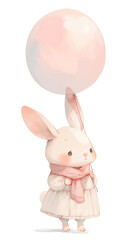 Obraz premium ふんわり水彩のうさぎイラスト｜夢見る風船を持った可愛い動物