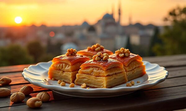 Classic Baklava Dessert at Sunset