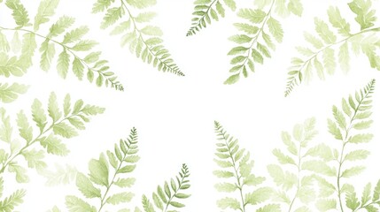 Delicate Green Fern Leaves Pattern on White Background