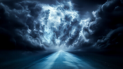 Fototapeta premium An endless rural road vanishing into a thunderstorm