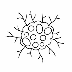 Obraz premium Hand-drawn bacteria or cancer cell illustration with organic shapes and branching structures. Perfect for science, microbiology, medical infographics, and educational materials.