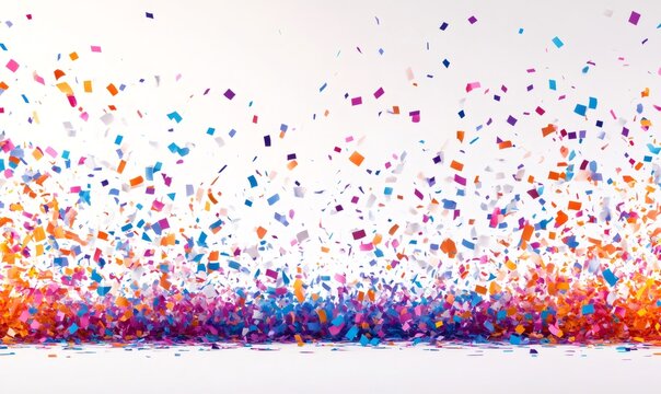 Multicolored confetti falling against a white background, creating a festive scene perfect for april fools' day or any celebration