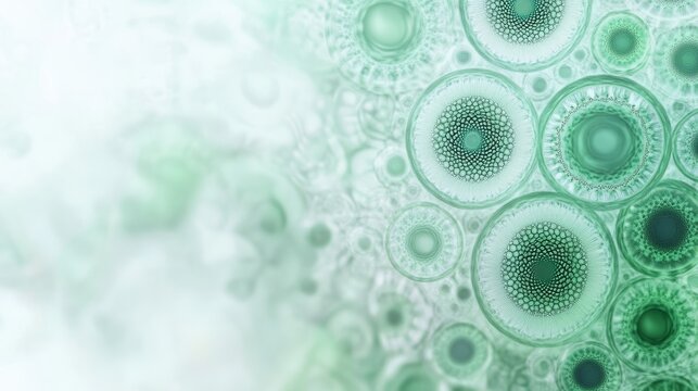 Microscopic Green Cells Abstract Background, Circular Pattern Biology Science Healthcare Medical Research