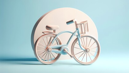 Fototapeta premium Modern minimalist bicycle with soft pastel blue background and rounded frame in playful aesthetic