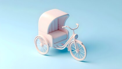 Fototapeta premium Adorable pedicab with minimalist design and soft pastel blue background in clean modern style