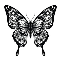 Black and White Butterfly Silhouette with Intricate Wing Patterns