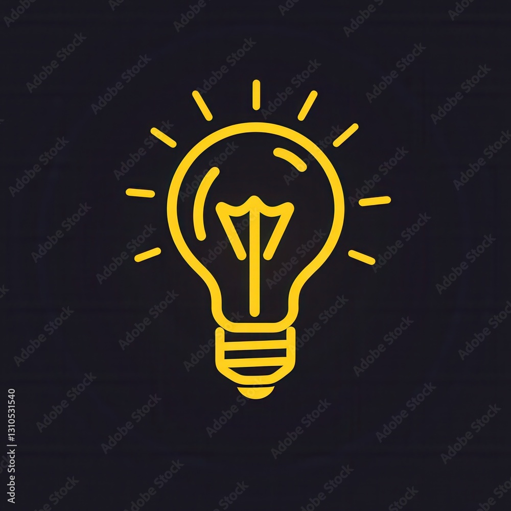 Poster bright yellow glowing light bulb icon in a clean minimalist style against a dark background for mode