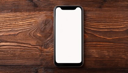 Minimalist Modernity Empty Smartphone Screen against Rustic Wooden Desk, Striking a Contrast in a Panoramic Banner