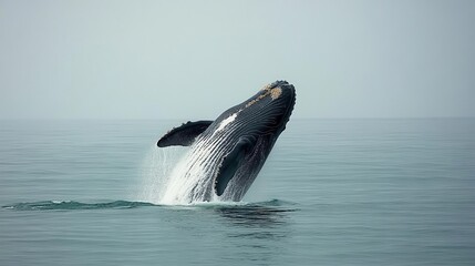 Fototapeta premium Whale breaching in the ocean, powerful display of nature
