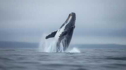 Fototapeta premium Whale breaching in the ocean, powerful display of nature