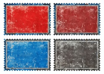 Obraz premium Grunge Distress Rectangle Stamps: Red, Blue, Black, Grey Seals Isolated on White