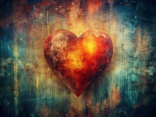 Grunge Love: Low-Light Artistic Heart Photography Stock Photo