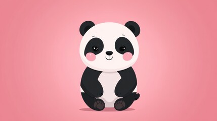 Naklejka premium A Cute Panda Bear Sitting Happily Against Pink Background