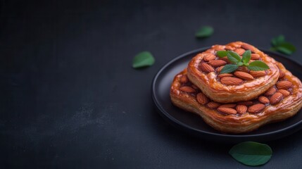 Wholesome plate of nut variety perfectly arranged for a healthy snack or nutritious meal option