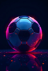 Naklejka premium illustration of soccer ball in neon light against black background. close up of football ball