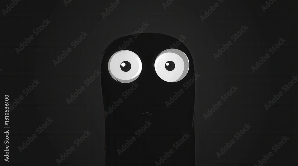 Aufkleber minimalist icon depicting a dark face with wide fearful eyes in a monochrome setting evokes unsettli