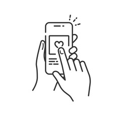 SNSの「いいね」タップアイコン ハート・フォロー・エンゲージメント(白黒・線画)