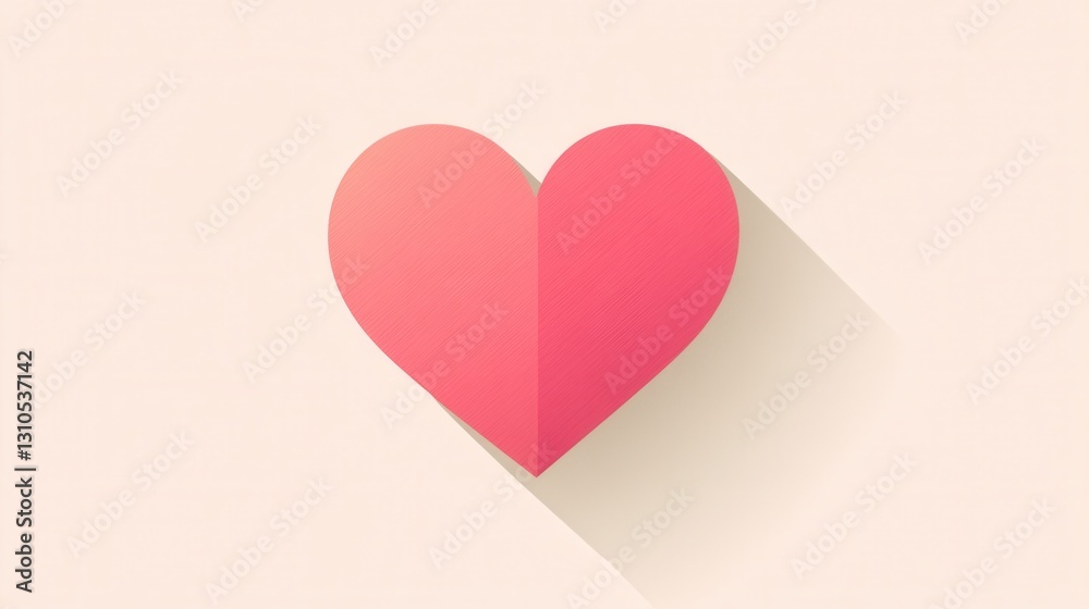 Poster minimalist heart icon with soft shadows in warm pink tones for modern design inspiration and creativ