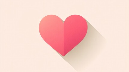 Minimalist heart icon with soft shadows in warm pink tones for modern design inspiration and creativity