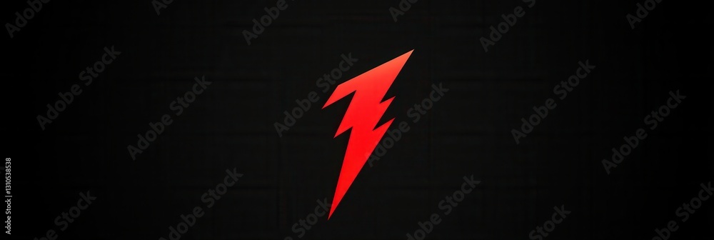 Poster minimalist design features a bold red lightning bolt on a stark black background providing strong vi