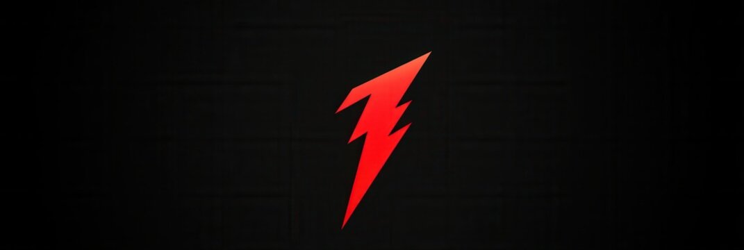 Minimalist design features a bold red lightning bolt on a stark black background providing strong visual contrast ideal for graphic applications