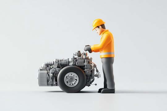 A mechanic inspecting an engine, showcasing automotive industry work with attention to detail and safety gear.