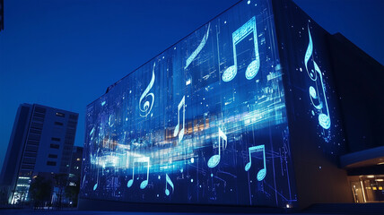 夜空に踊る光の音符、プロジェクションマッピングが彩る幻想的な世界