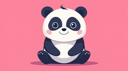 A Sitting Happy Panda With Adorable Expressions On Pink Background