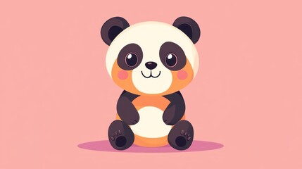 Obraz premium An adorable panda bear sitting upright on a pink background