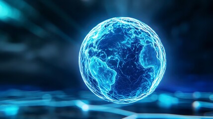 Futuristic Digital Earth Glowing in Abstract Technology Background