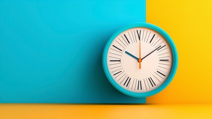Colorful Wall Clock on Yellow and Blue Background with Modern Design