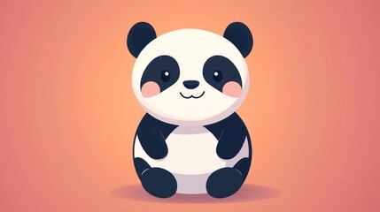 Obraz premium An Adorable Cartoon Panda Sitting with a Peach Colored Background